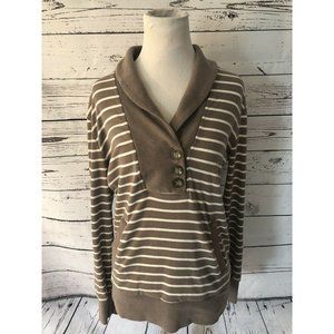 Banana Republic Shawl Collar Jersey Knit Pullover Sweatshirt Sz M Brown Striped